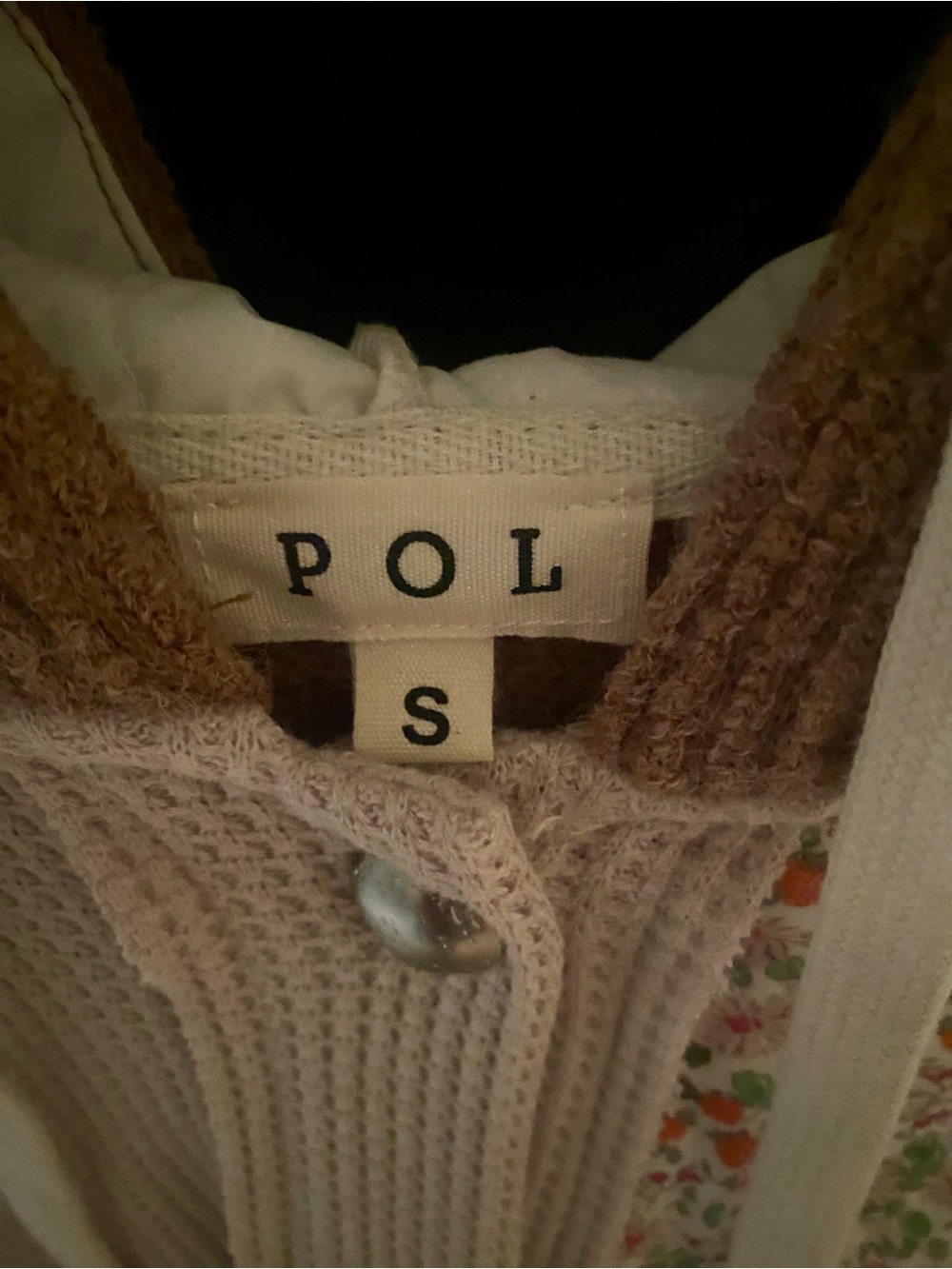 POL Patchwork Hooded Bomber Jacket in Brown and Cream - Picture 3 of 4